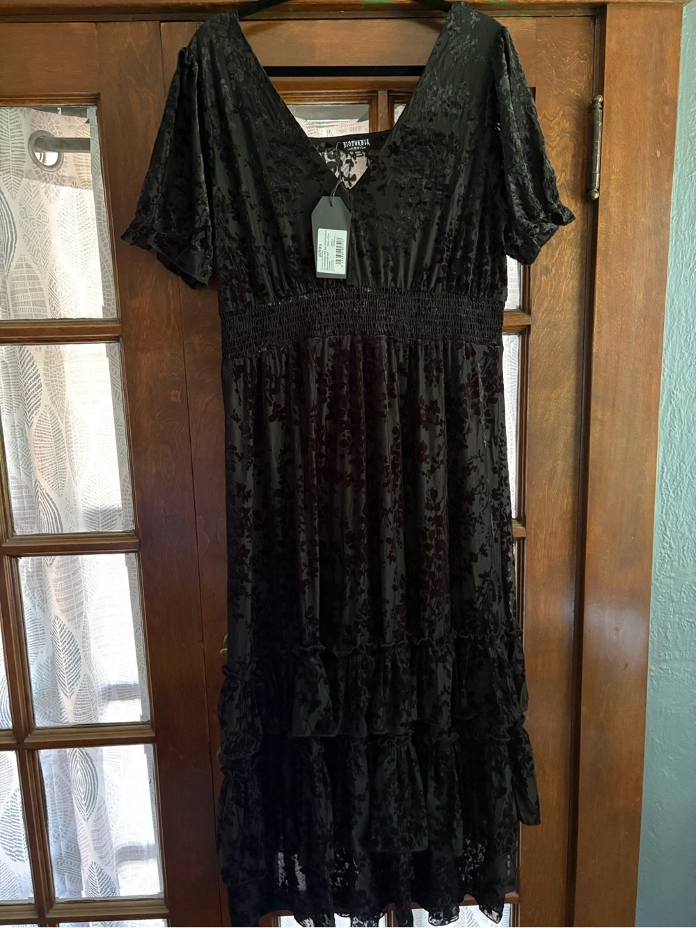 NWT Disturbia Lilias Devoré Tiered Maxi Dress Black Floral Velvet Burnout US 14 - Picture 10 of 16